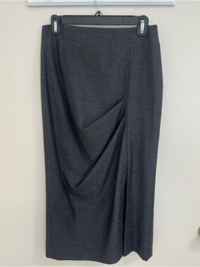 Brunello Cucinelli Charcoal Wool Crepe Pleated Pencil Skirt | Size 4